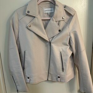 Cupcakes and Cashmere Cream Faux Leather Moto Jacket Asymmetrical Zip Size L